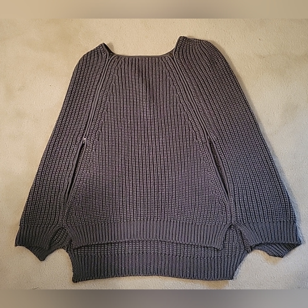 Maje Charcoal Gray Knit Poncho Cape Os Wool Zip
